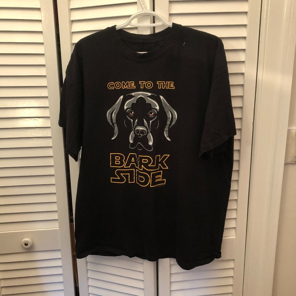 "Come to the Bark Side" men black short sleeve tshirt, XL